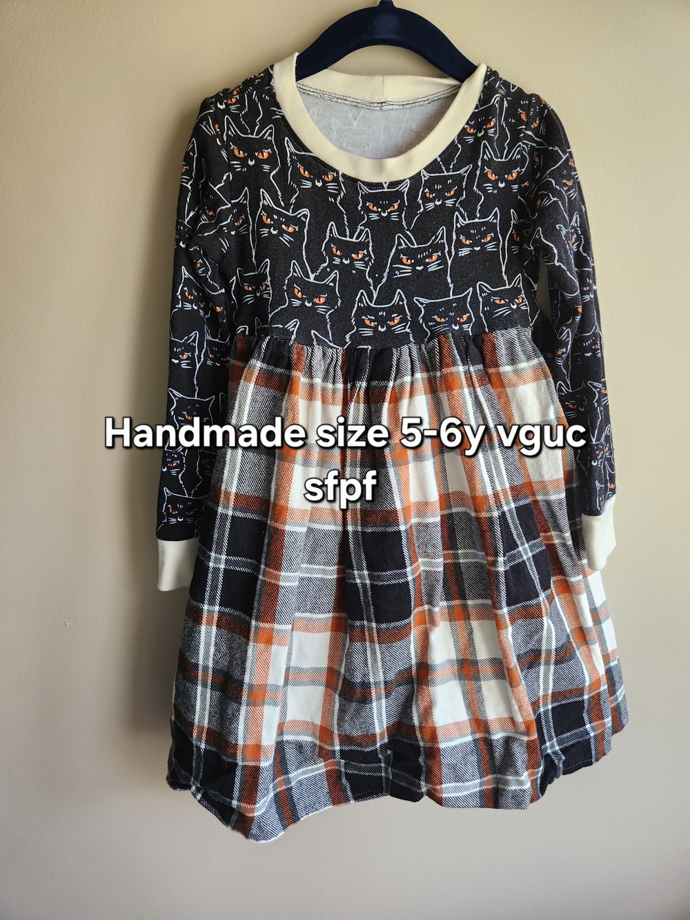 Handmade Black & Cream Halloween Plaid Kids Dress